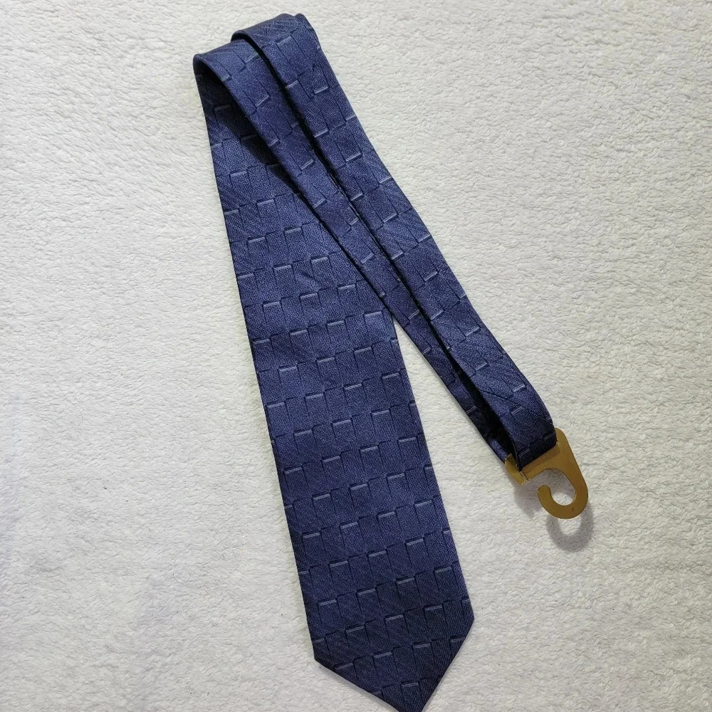 Stafford Executive Mens Silk Tie Made In Italy Blue Square Print Business